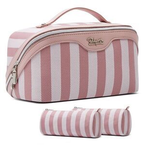 3pc Large Travel Cosmetic Makeup Bag Set - PU Leather Cosmetic Bags